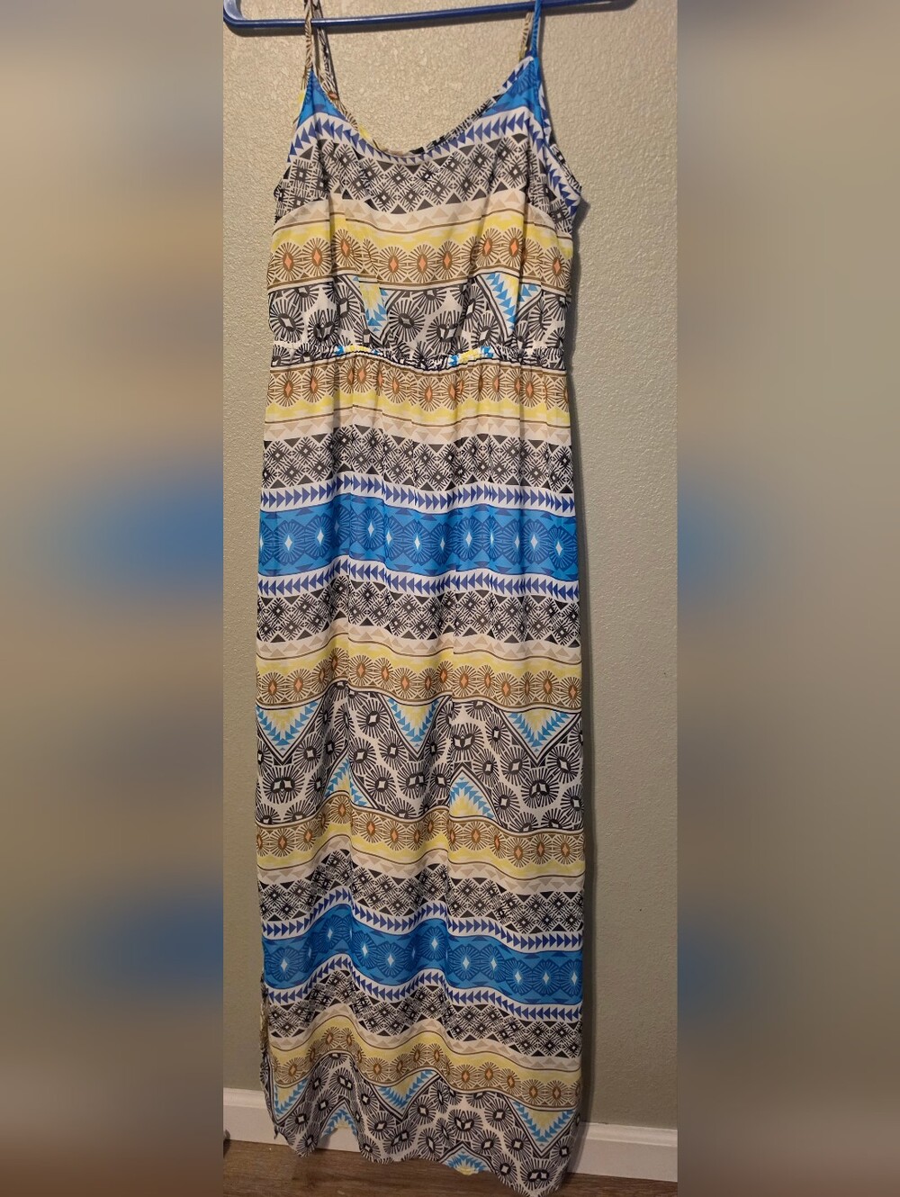 Old Navy Blue, Yellow & Black Geometric Spaghetti-Strap Maxi Dress